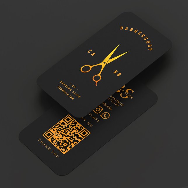 Carte De Visite Salon de coiffure pour hommes Ciseaux Noir Orange (Barbershop Black Orange Scissors Barber Business Card
)