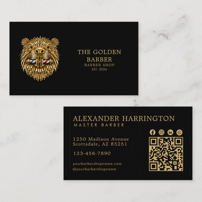 Carte De Visite Salon de Coiffure Professionnel Code Qr Golden Bea (Devant / Derrière)