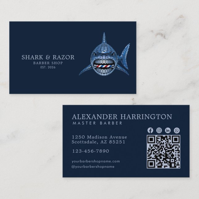 Carte De Visite Salon de Coiffure Professionnel Code Qr Steel Shar (Devant / Derrière)