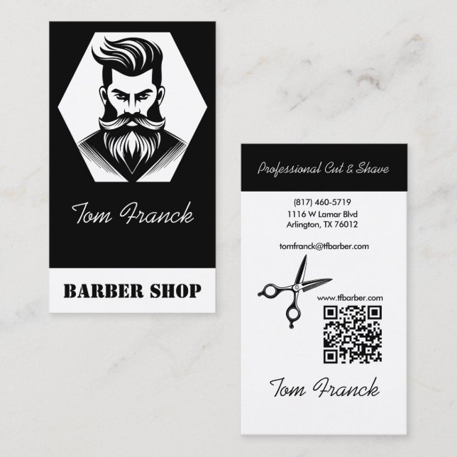 Carte De Visite Salon de coiffure professionnel noir et blanc (Devant / Derrière)