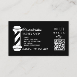 Carte De Visite Salon de coiffure qr code noir et blanc