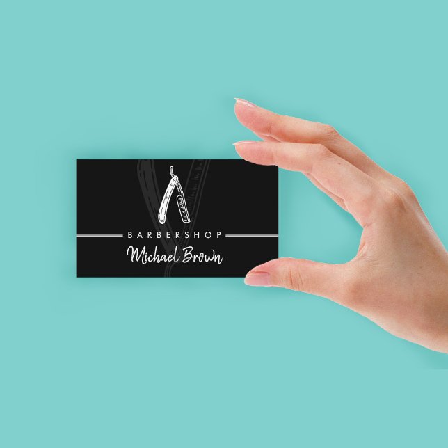 Carte De Visite Salon de coiffure Razor noir (Razor Barber shop black Business Card)