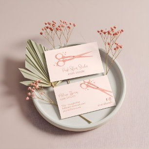 Carte De Visite Salon de coiffure rose élégant Ciseaux vintage à p