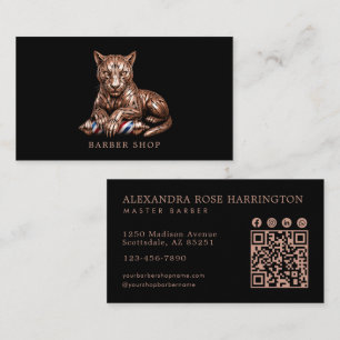 Carte De Visite Salon de coiffure Rose Gold Panther Qr Code Coiffe