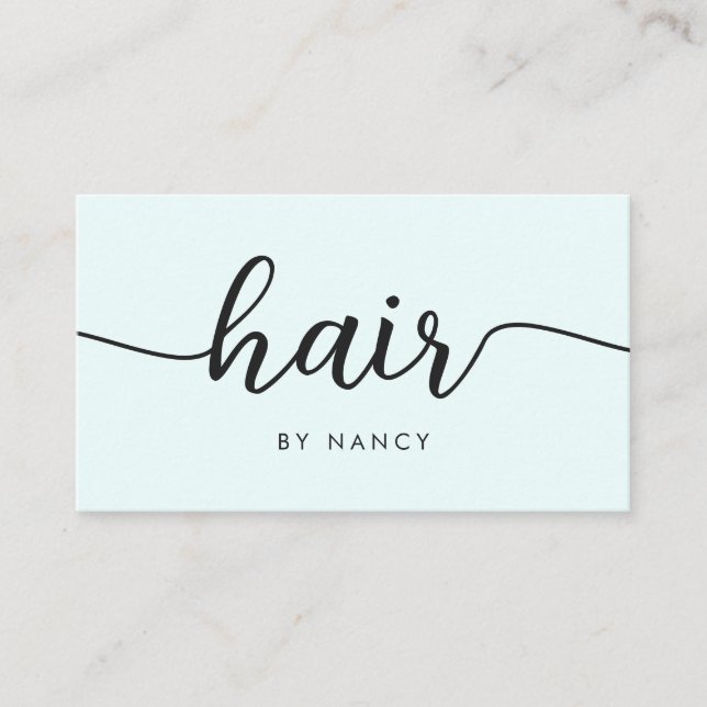 Carte De Visite Salon de coiffure Script Typographie Qr Code Bleu  (Devant)