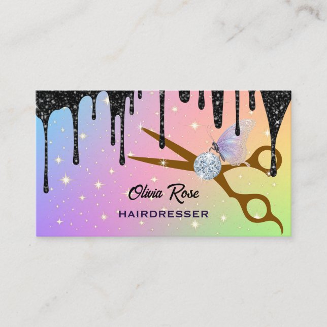 Carte De Visite Salon de coiffure Silver Scissors Beauty Drips Ent (Devant)