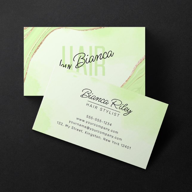 Carte De Visite Salon de coiffure vert citron or paillettes agate (Créateur téléchargé)