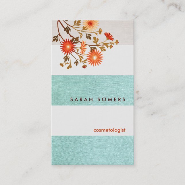 Carte De Visite Salon de cosmétologie orange en bande turquoise co (Devant)