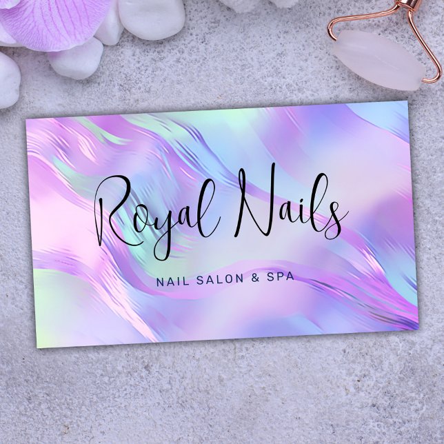 Carte De Visite Salon de l'ongle du SPA de maquillage holographiqu (Holographic Makeup Hair SPA Nail Salon Business Card)