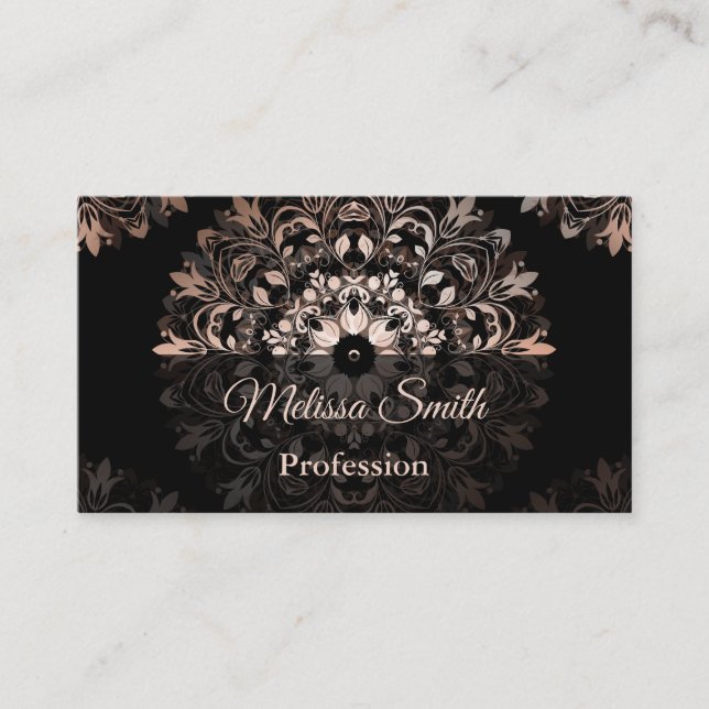 Carte De Visite Salon de Mandala rose Gold Black Floral (Devant)