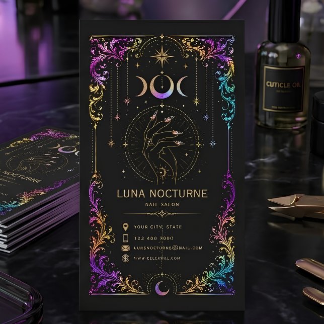 Carte De Visite Salon de manucure céleste de luxe Code QR Moon Bea (Créateur téléchargé)