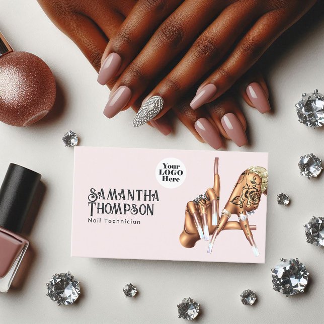 Carte De Visite Salon de manucure de Los Angeles rose Gold et Blus (Rose Gold and Blush Los Angeles Manicure Salon Business Card)