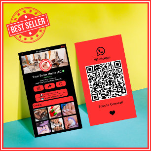 Carte De Visite Salon de manucure Red WhatsApp QR Réseaux Sociaux