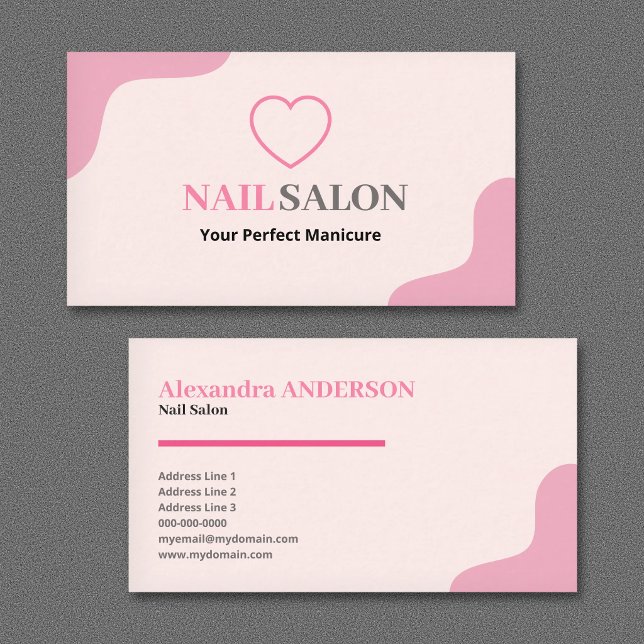 Carte De Visite Salon de manucure - Rose (Nail Salon - Pink Business Card)