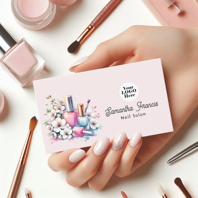 Carte De Visite Salon de manucure rose et blush (Pink and Blush Nail Salon Business Card)