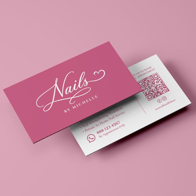 Carte De Visite Salon de manucure Spa Élégant Script Rose Manucure (Nail Salon Spa Elegant Pink Script Manicurist Business Card
)