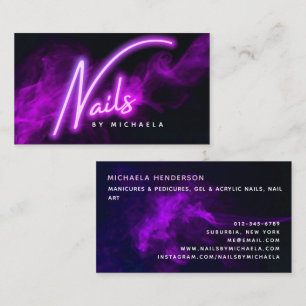 Carte De Visite Salon de manucure/Technicienne Purple Neon & Smoke