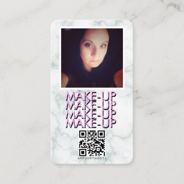 Carte De Visite Salon de maquillage de marbre QR Code Photo (Devant)