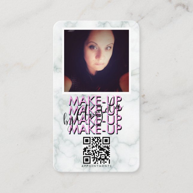 Carte De Visite Salon de maquillage en marbre QR Code photo rose n (Devant)