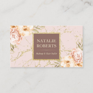 Carte De Visite Salon de maquillage moderne en marbre à motif flor