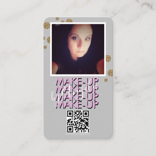 Carte De Visite Salon de maquillage QR Code Gold Parties scintilla (Devant)