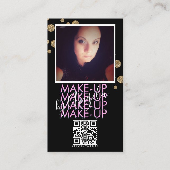 Carte De Visite Salon de maquillage QR Code rose noir Parties scin (Devant)