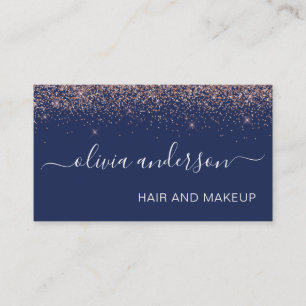 Carte De Visite Salon de maquillage rose Gold et Marine Blue Parti