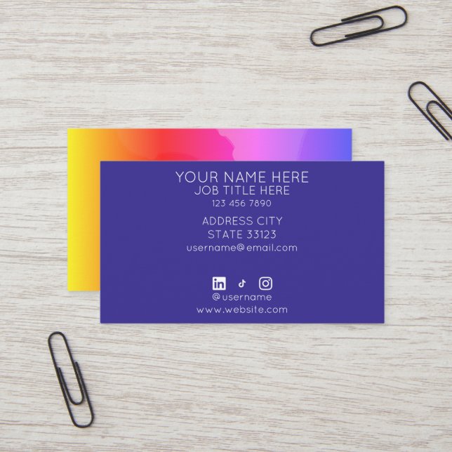 Carte De Visite Salon de Nuit Coloré (Devant/Arrière en situation)