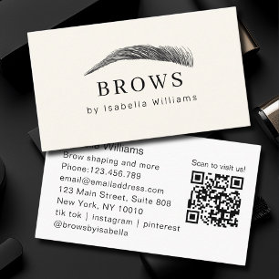 Carte De Visite Salon de sourcils élégant minimal QR-Code