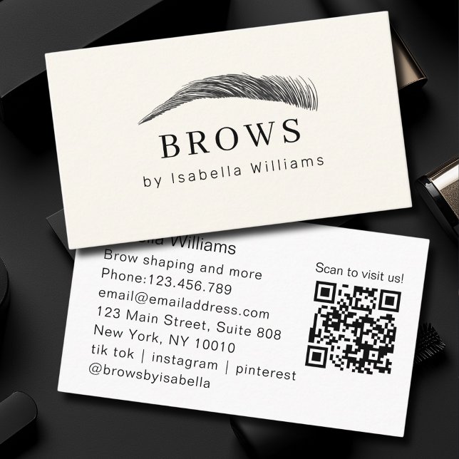 Carte De Visite Salon de sourcils élégant minimal QR-Code (Minimal Elegant Eyebrow Salon QR-Code Business Card)