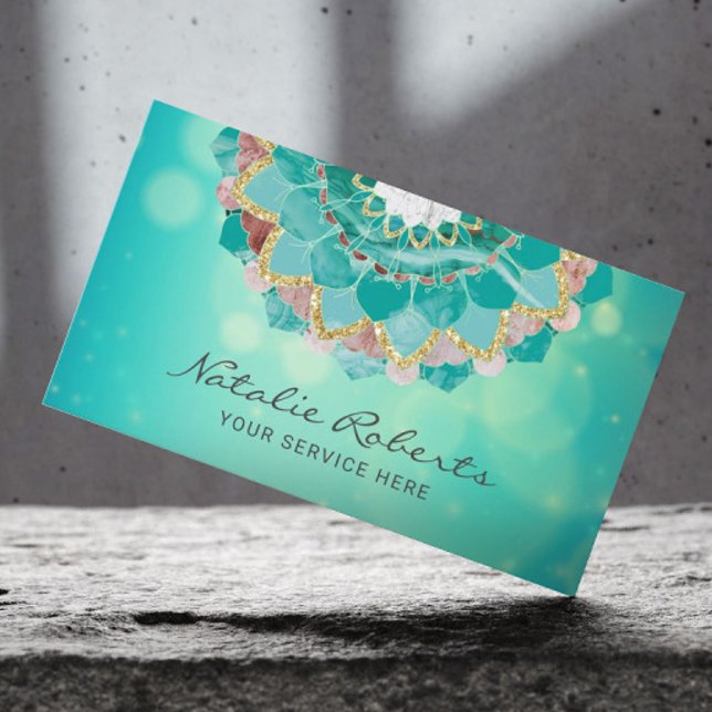 Carte De Visite Salon de Spa moderne Turquoise & Gold Mandala (Créateur téléchargé)
