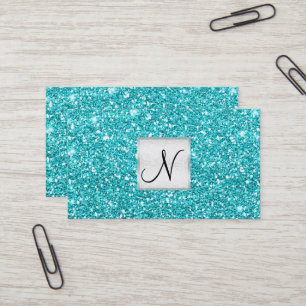 Carte De Visite Salon de Spa Pailleté Bleu Aqua Chic Glamour