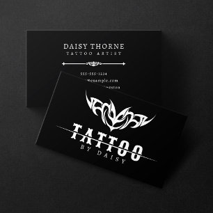 Carte De Visite Salon de Tatouage Minimaliste Blanc et Noir
