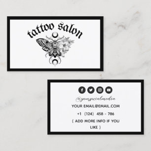 Carte De Visite Salon de tatouage papillon moth noir et blanc