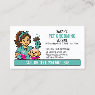 Carte De Visite Salon de toilettage pour chiots Green Brush Girl Q