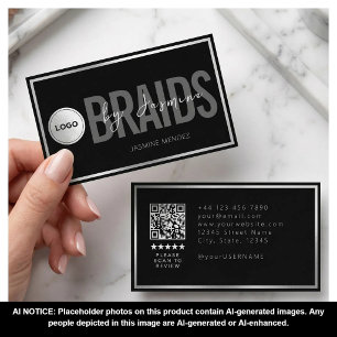Carte De Visite Salon de tressage Black & White Code QR Logo Tress