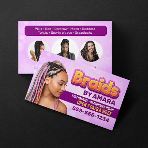 Carte De Visite Salon de tresses africaines Coiffure Pink Braids