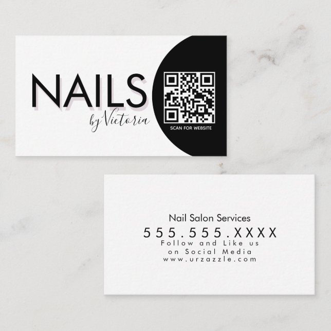 Carte De Visite Salon d'ongles Artiste de beauté CODE QR    (Devant / Derrière)