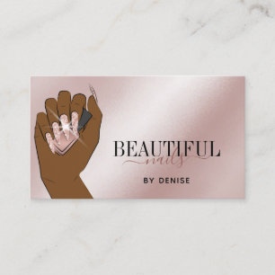 Carte De Visite Salon d'ongles d'or rose femme main nails technici