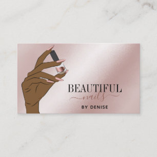 Carte De Visite Salon d'ongles d'or rose femme main nails technici