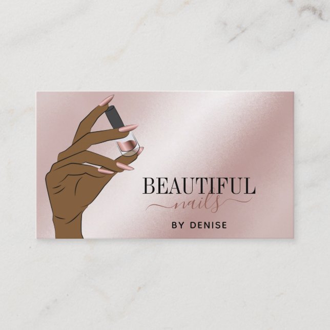 Carte De Visite Salon d'ongles d'or rose femme main nails technici (Devant)