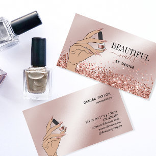 Carte De Visite Salon d'ongles d'or rose femme main nails technici