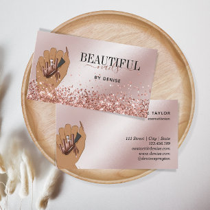 Carte De Visite Salon d'ongles d'or rose femme main nails technici