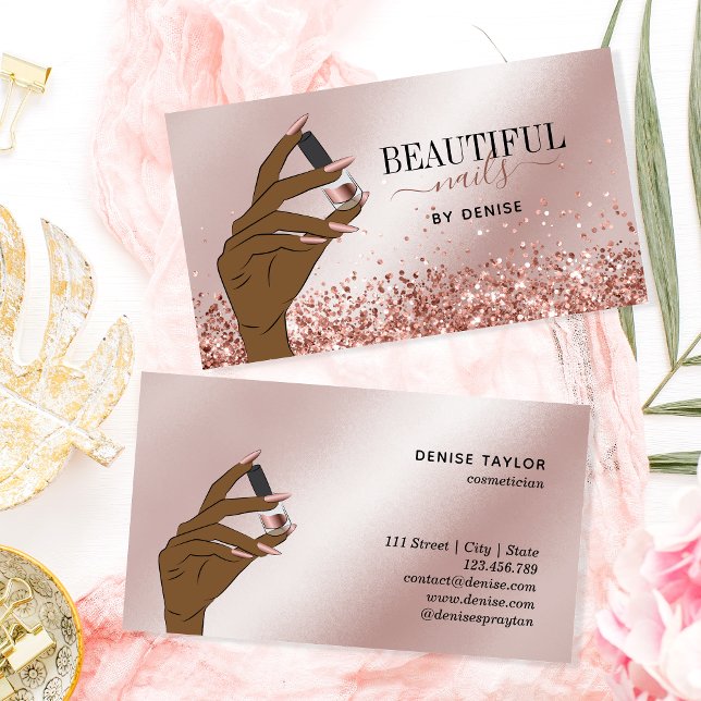 Carte De Visite Salon d'ongles d'or rose femme main nails technici (Créateur téléchargé)