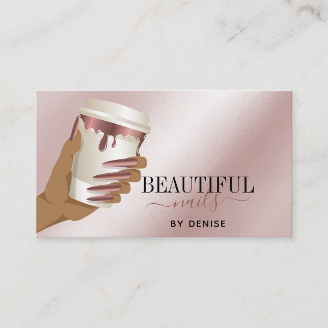 Carte De Visite Salon d'ongles d'or rose femme main nails technici (Devant)