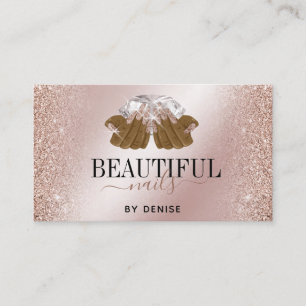 Carte De Visite Salon d'ongles d'or Rose technicienne à ongles