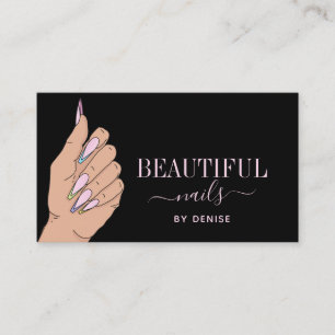 Carte De Visite salon d'ongles femme main glittering nails technic