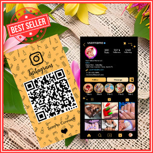 Carte De Visite Salon d'ongles Instagram Peach   Code QR des média