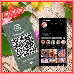 Carte De Visite Salon d'ongles Instagram Vert Sauge QR des média