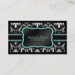 Carte De Visite Salon et spa noirs et blancs élégants de damass